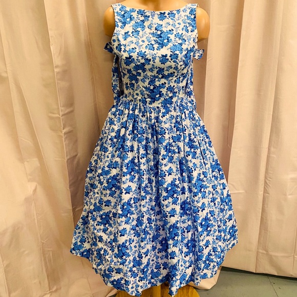 Unique Vintage Dresses & Skirts - Hearts & Found Blue Floral Retro Pinup Swing Dress